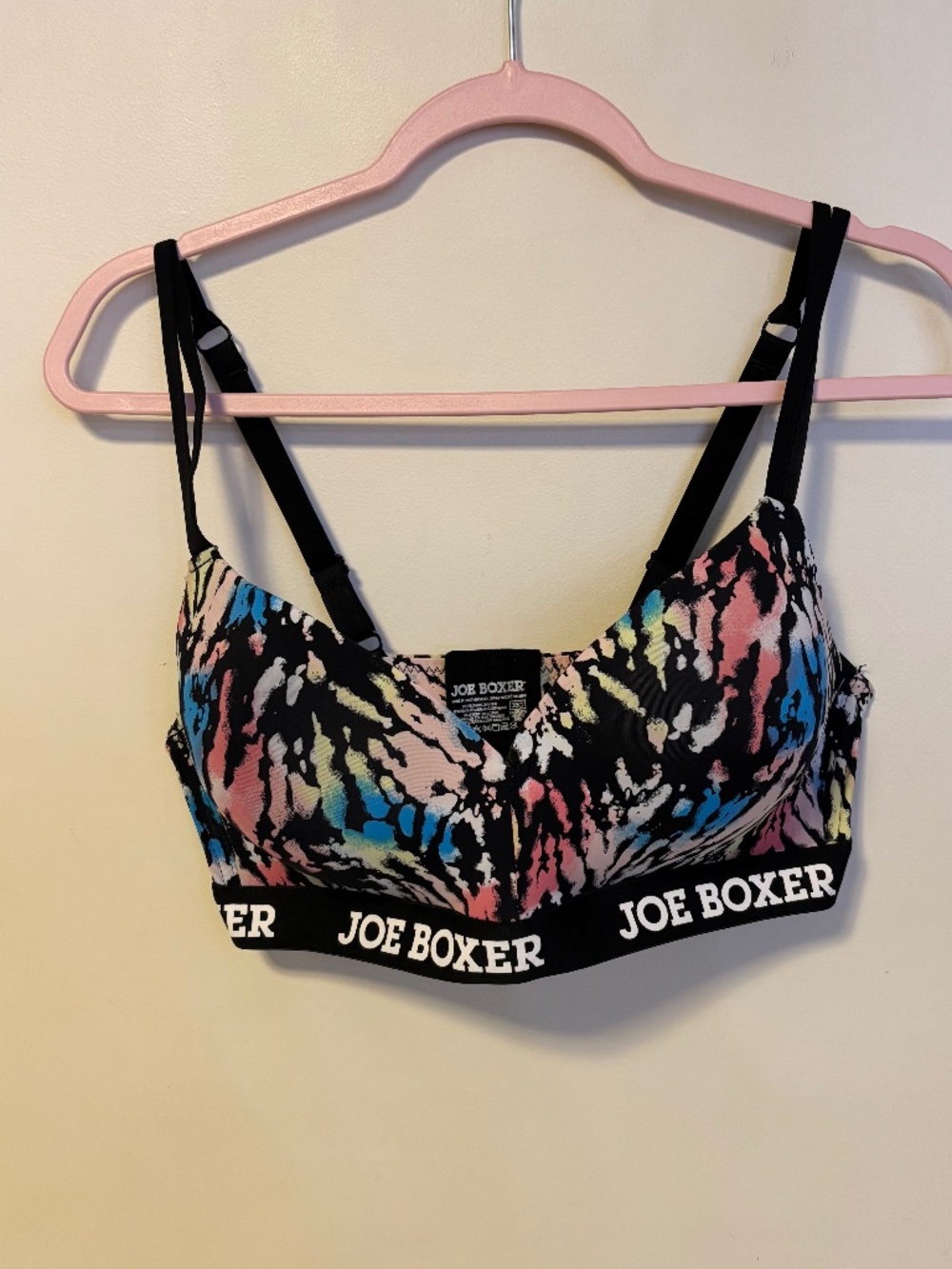 Joe Boxer Wireless Smoothing T Shirt Bra Black Multicolor Splatter Womens 38 C
